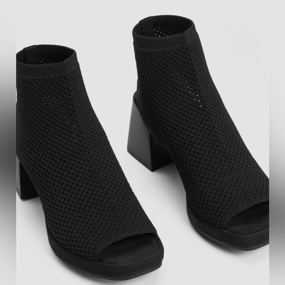NWT Eileen Fisher Black Knit Heeled Boots - Picture 2 of 9